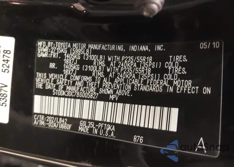 2011 Toyota Sienna Xle from USA, damaged, VIN 5TDDK3DC7BS005827